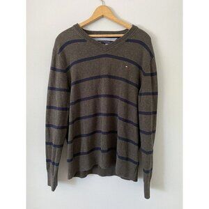 Tommy Hilfiger Pima Cotton V-Neck Sweater Men's XL Gray Striped